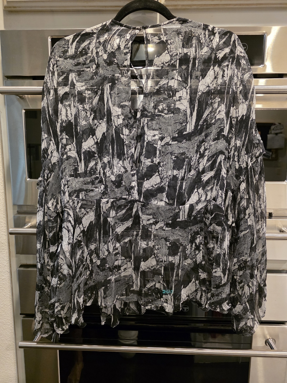 IRO Black and White Sheer Printed Rufgle Blouse
